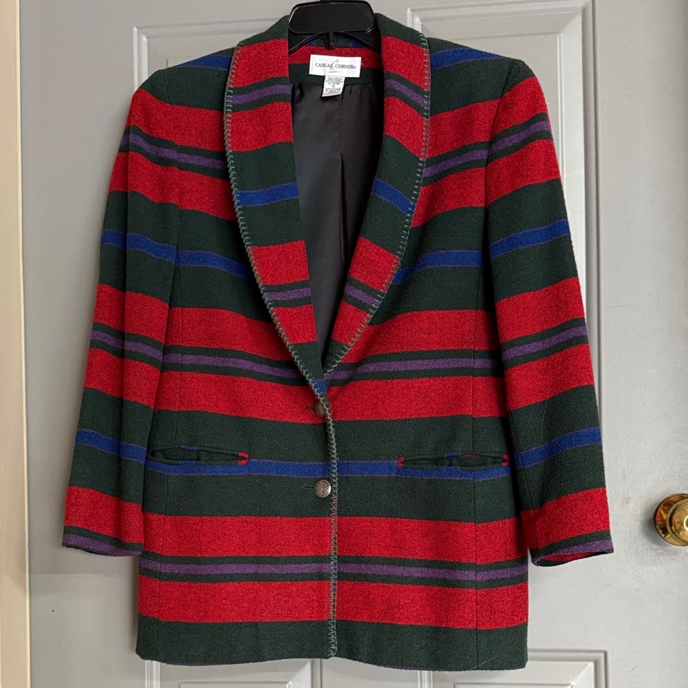 Casual Corner Women's Red and Green Striped Blazer
